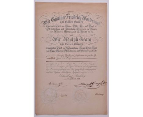 Verleihungsurkunde Ehrenkreuz III. Klasse zum Hausorden vom 6.02.1884 Lippe DetmoldVerleihungsurkunde Ehrenkreuz III. Klasse 