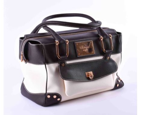 CHOPARD Handtasche "CAROLINE"Happy Diamond Collection, naturfarbenes Gewebe und braunes Leder goldfarbene Hardware, dekorativ