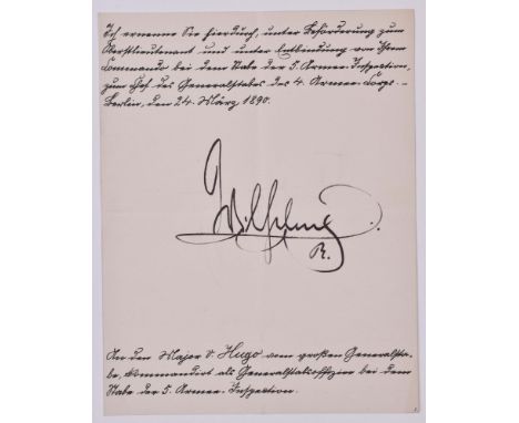 Beförderung und Ernennung zum Chef des Generalstabs vom 24.03.1890Ernennung zum Chef des Generalstabs der IVten Armee Carl-Ge