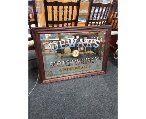 LARGE VINTAGE PUB MIRROR DEWARTS SCOTCH WHISKEY 