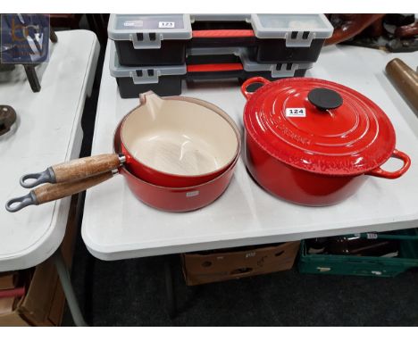 SET OF LE CREUET CAST AND ENAMEL SAUCE PANS 