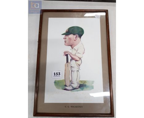 INTERESTING 1920S CRICKET PRINT SIGNED BY AUSTRALIAN TEST CRICKETER C G MACARTNEY 