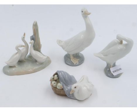 Lladro and Nao geese and ducks (4). UK P&amp;P Group 3 (£30+VAT for the first lot and £8+VAT for subsequent lots) 
