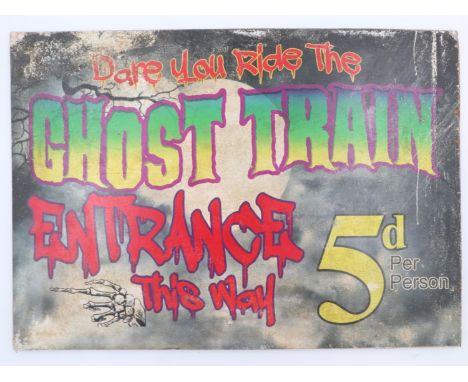 Wooden ghost train sign, 44 x 30 cm. UK P&amp;P Group 2 (£20+VAT for the first lot and £4+VAT for subsequent lots) 