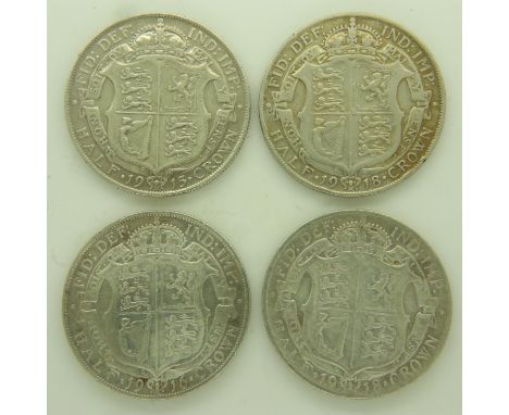 Four silver half crowns of George V, 1915-1918. UK P&amp;P Group 0 (£6+VAT for the first lot and £1+VAT for subsequent lots) 