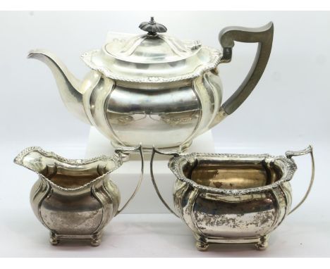 Hallmarked silver three piece tea service, Sheffield assay, combined 1065g. UK P&amp;P Group 3 (£30+VAT for the first lot and