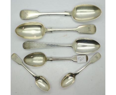 Hallmarked silver flatware, including a pair of Victorian serving spoons, London 1857 and a Georgian serving spoon, 1783-4, b