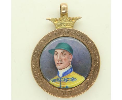 STEVE DONOGHUE; Warrington Jockey, 10 times Champion Jockey and six times Derby winner: a 9ct gold sporting fob, with circula