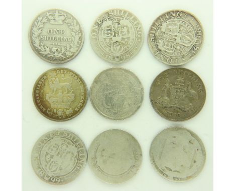 George IV and later silver shillings (9). UK P&amp;P Group 0 (£6+VAT for the first lot and £1+VAT for subsequent lots) 