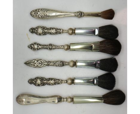 Six hallmarked silver handled powder brushes. UK P&amp;P Group 1 (£16+VAT for the first lot and £2+VAT for subsequent lots) 