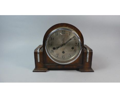 A Chrome Mounted Oak Art Deco Westminster Chime Mantle Clock, 27cm Wide 