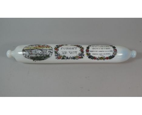 A Late 19th Century Opaque Glass Forget me Not Rolling Pin, 44cm Long 