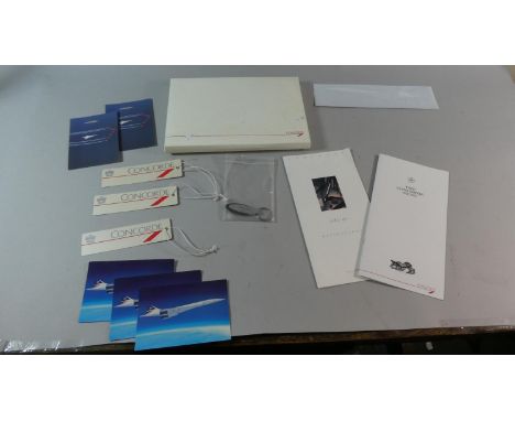 A Vintage Concorde Flight Pack Containing Key Ring, Cabin Bag Baggage Tags, Postcards etc 