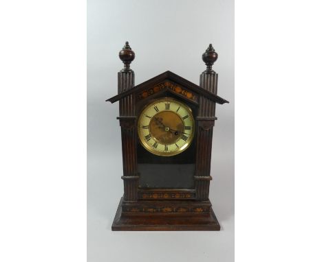A Late 19th Century American Mantle Clock of Architectural Form with Key and Pendulum, 45.5cm High 