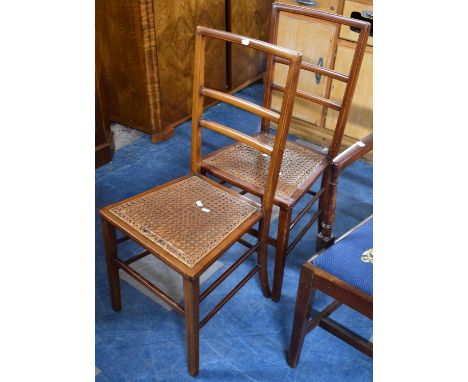 A Pair of Edwardian Cane Seated Ladder Back Bedroom Chairs 