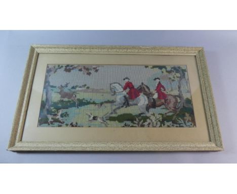 A Framed Sporting Tapestry, Stag Hunt, 60cm Wide 