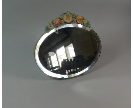 A Vintage Oval Easel Back Barbola Mirror with Flower Garland Decoration, 30cm Wide