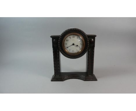An Edwardian Oak Framed Mantle Clock with French Eight Day Movement, Not Working, Architectural Form, 25cm High 