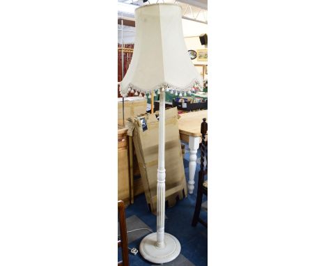 A Cream Painted Mid 20th Century Standard Lamp and Shade with Reeded Support 