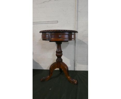 A Reproduction Mahogany Drum Table with Single Drawer, Tripod Support and Claw and Ball Feet, 50cm Diameter 