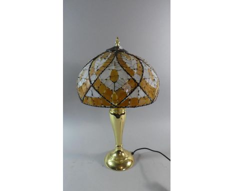 A Modern Brass Table Lamp and Shade, 58cm high 