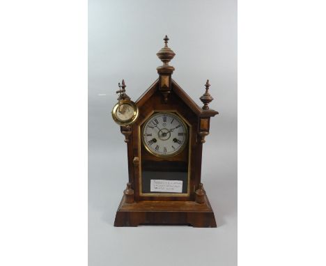An Edwardian Walnut and Mahogany German Mantle Clock with Junghans Movement, Architectural Form, 48cm High 
