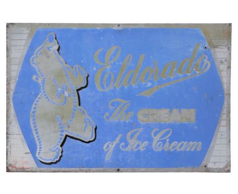 A vintage aluminium advertising sign 'El Dorado the Cream of Ice Cream' 92 by 62cm.