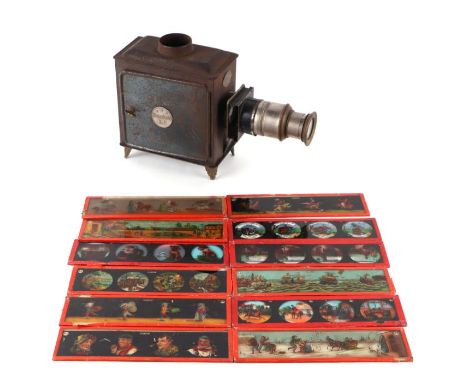 A W Gamage Ltd, Holborn London, Standard Magic Lantern with a selection of slides.