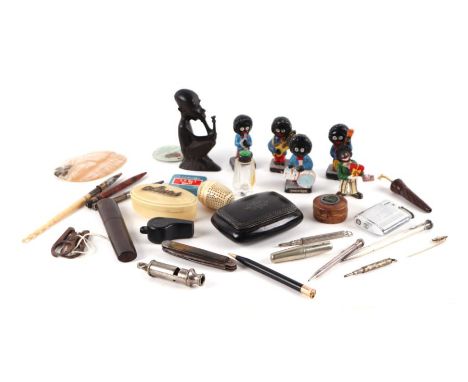 A 19th century papier-mâché snuff box; together with a group of dip pens and propelling pencils, a Parker 25 fountain pen and