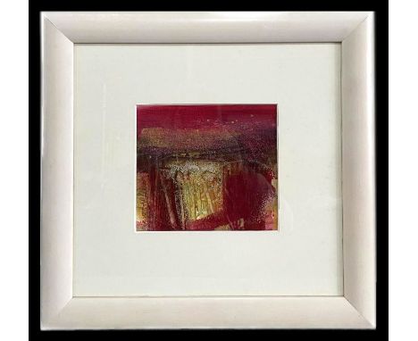 Margaret Fullerton (contemporary Scottish) - Field of Gold - inscribed to verso, mixed media, framed &amp; glazed, 16 by 15cm