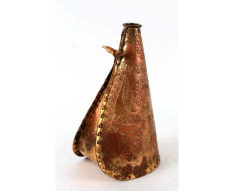 A Turkish Ottoman gilded copper water flask, 27cms high. 