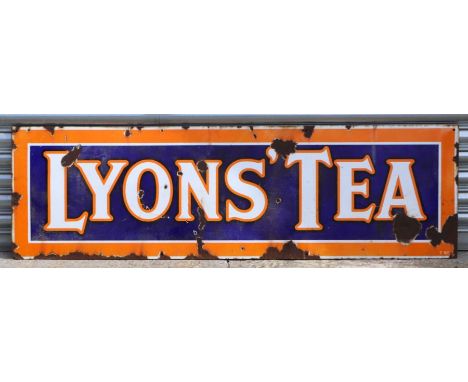 An original Lion's Tea enamel advertising sign, 153 by 46cms.Condition ReportThere are areas of enamel loss and scratching to