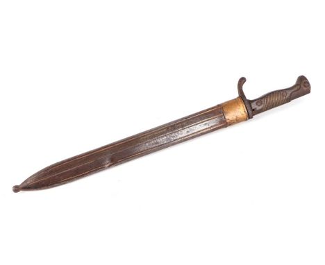 A WW1 German model 1898/05 Butcher bayonet in its steel scabbard. Blade length 37cms (14.5ins)