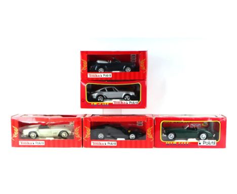 Five Polistil Tonka 1/18 scale cars comprising Porsche 911 Turbo, MG A Twin-Cam Roadster, Ferrari GTO, Ferrari California Roa