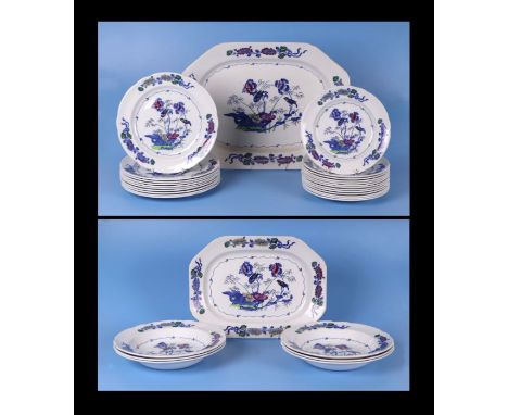 A Spode Bude pattern part dinner service to include dinner plates, soup bowls and meat plates.