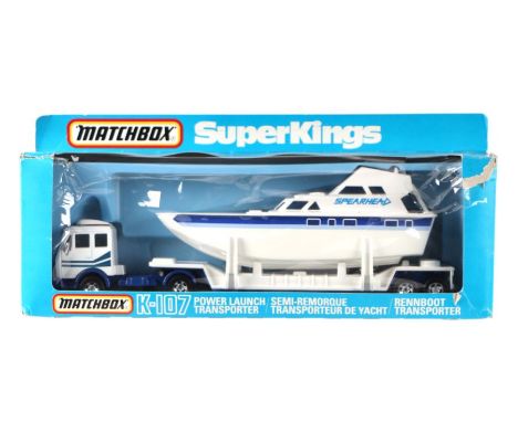 A Matchbox Superkings k-107 Power Launch Transporter and Yacht, boxed.