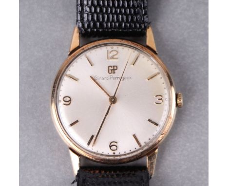 A Girard Perregaux 9ct gold gentleman's wristwatch, the silvered dial with centre seconds and Arabic numerals at 12, 3, 6 and