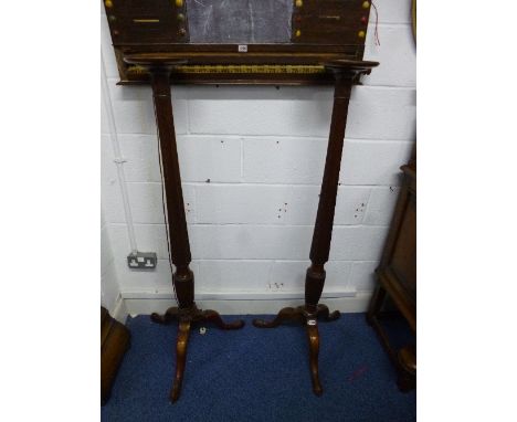 A PAIR OF MAHOGANY FLUTED TORCHERES/STANDS, with tripod bases (drilled for electricity)