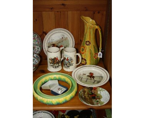 VARIOUS CERAMICS, to include Carltonware 'Anemone' jug (restored) and a crocus ring, together with various hunting scene item