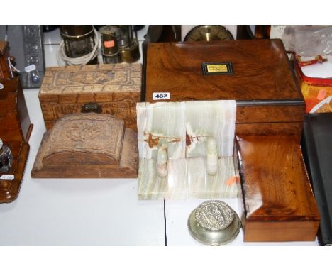 A PRESENTATION WALNUT WORKBOX, with brass plaque inscribed 'Presented to Mary Torkington by Mrs Brocklehurst 1893' with remov
