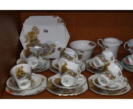SHELLEY CHINA TEASET, 'Heather' pattern, Regent shape, Rd.No.781613, comprising six cups, six saucers, six tea plates, milk, 