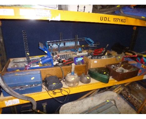 THREE VARIOUS BOXES/DRAWERS, containing a quantity of hand tools and hardware, etc