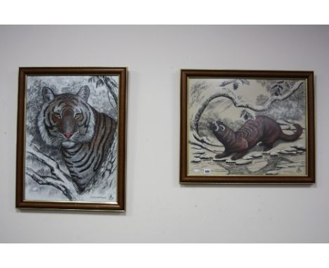 R. SAMARAWEERA, (b.1927 -), Tiger, approximately 60cm x 44.5cm and Otter, approximately 45.5cm x 56cm (two prints) 