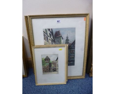 TWO COLOURED ETCHING PRINTS, Rothenburg O Tauber, signed in pencil Paul Sollmann, approximately 33.5cm x 26cm, together with 