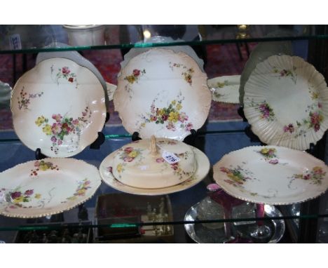 A ROYAL WORCESTER BLUSH IVORY MUFFIN DISH, (backstamps green on lid and puce on base), together with five various blush ivory