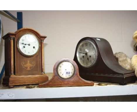 THREE MANTEL CLOCKS, (two pendulums)