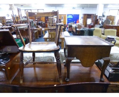 A 19TH CENTURY OXFORD ARMCHAIR, and small Georgian oak table with lift up top formerly a commode (sd) (2)