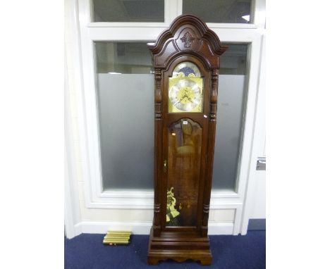 A 'SLIGH' MODERN MAHOGANY AND GLAZED LONGCASE CLOCK, with triple brass weights, approximate size width 59cm x depth 36cm x he