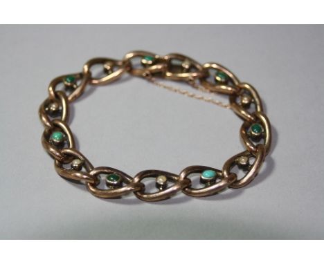 A VICTORIAN 9CT TURQUOISE AND PEARL BRACELET, approximate weight 15.8 grams (unassociated box)