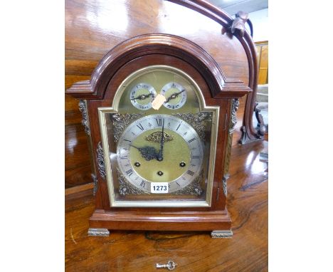 A MODERN MAHOGANY CASED BRACKET CLOCK, with metal mounts Made in Spain by Obart (key)